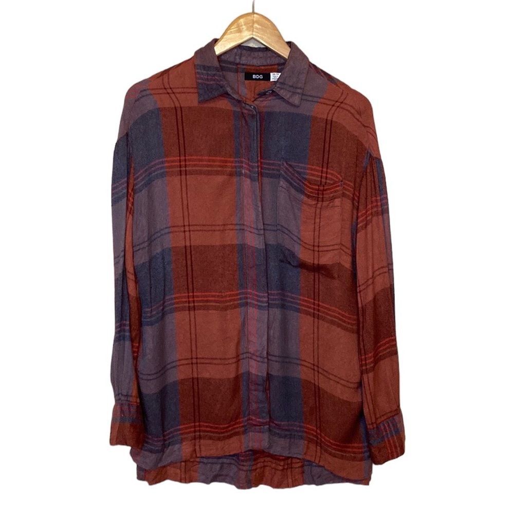 Urban Outfitters BDG Orange Plaid Flannel Button Down Long Sleeve Shirt XS